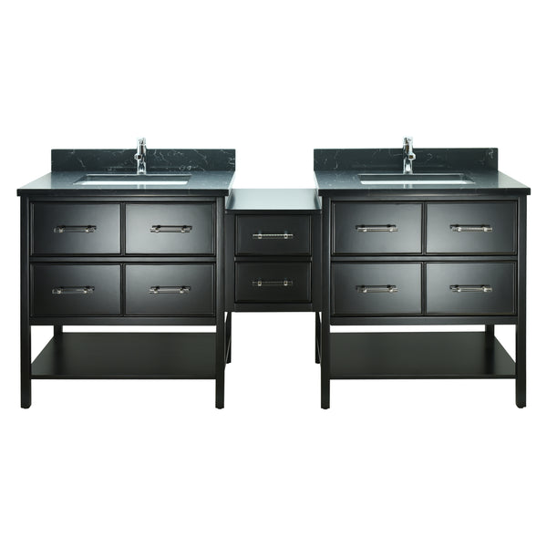 74" Black Gemma Vanity with Moonlight Black Quartz