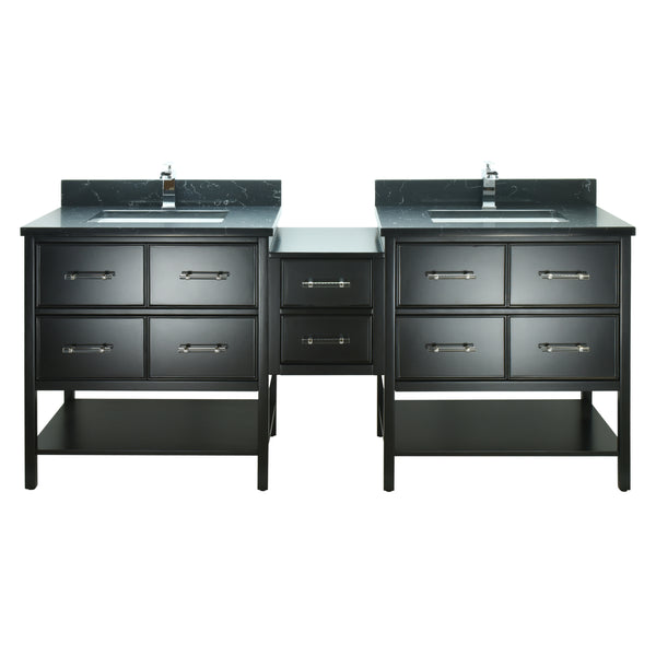 74" Black Gemma Vanity with Moonlight Black Quartz