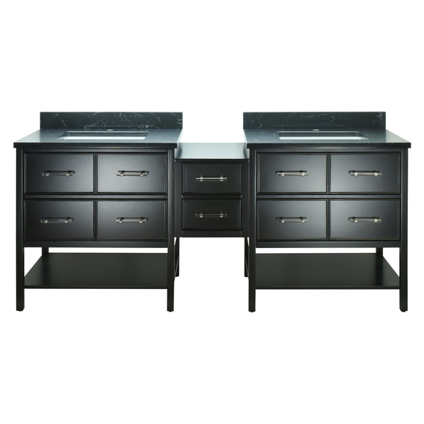 86" Black Gemma Vanity with Moonlight Black Quartz