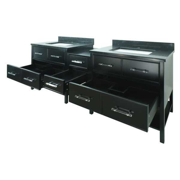 86" Black Gemma Vanity with Moonlight Black Quartz