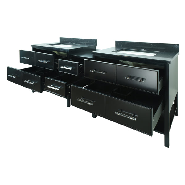 74" Black Gemma Vanity with Moonlight Black Quartz