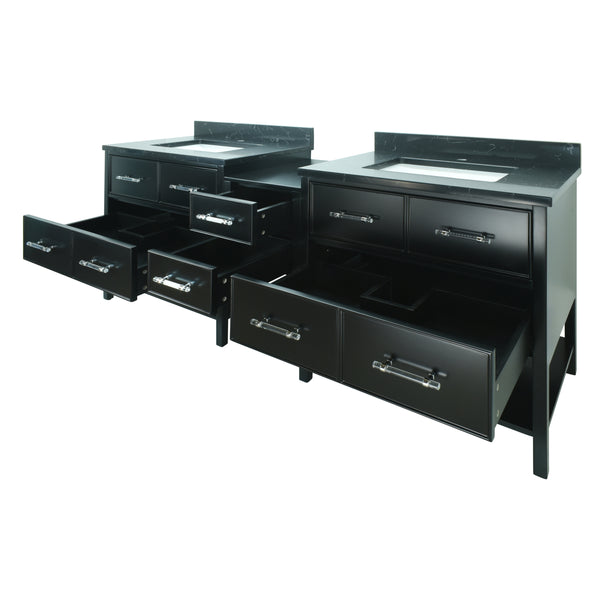 74" Black Gemma Vanity with Moonlight Black Quartz