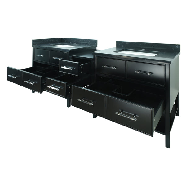 74" Black Gemma Vanity with Moonlight Black Quartz