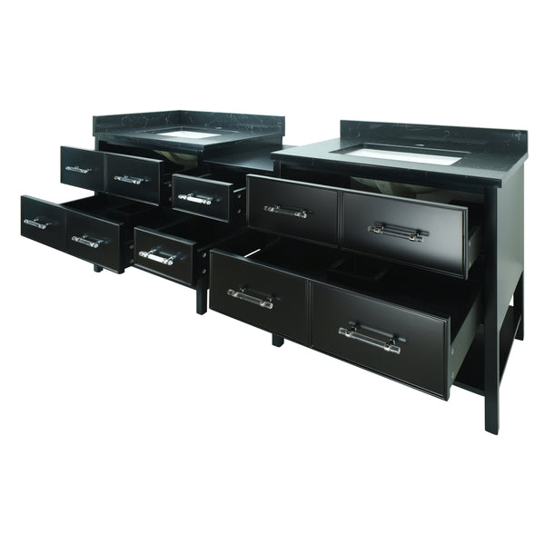 86" Black Gemma Vanity with Moonlight Black Quartz