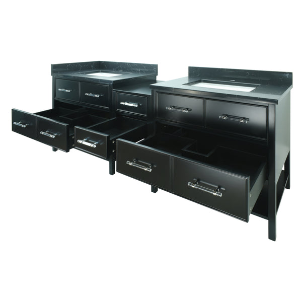 86" Black Gemma Vanity with Moonlight Black Quartz