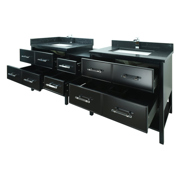 86" Black Gemma Vanity with Moonlight Black Quartz