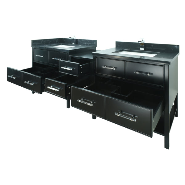 86" Black Gemma Vanity with Moonlight Black Quartz