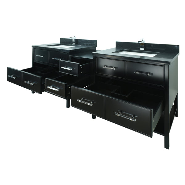 86" Black Gemma Vanity with Moonlight Black Quartz