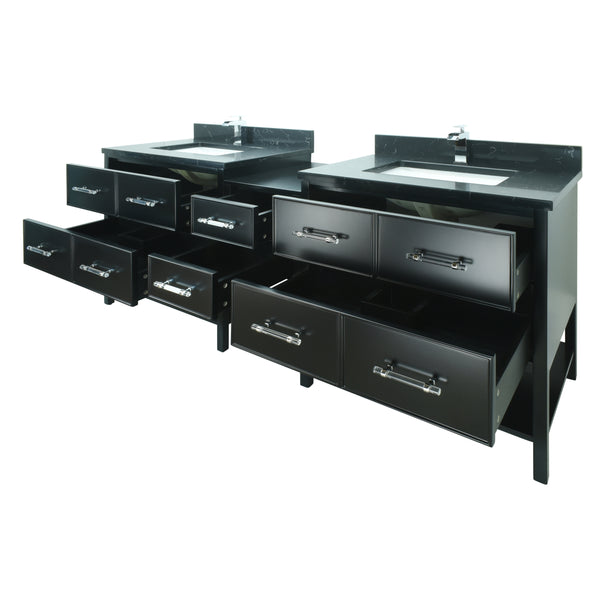 86" Black Gemma Vanity with Moonlight Black Quartz
