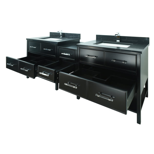 86" Black Gemma Vanity with Moonlight Black Quartz