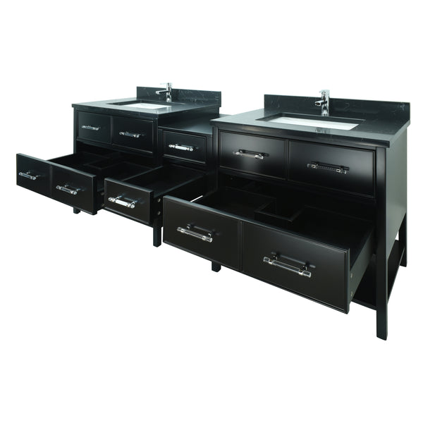 74" Black Gemma Vanity with Moonlight Black Quartz
