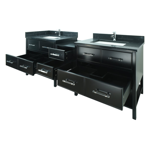86" Black Gemma Vanity with Moonlight Black Quartz