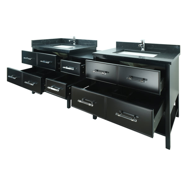 86" Black Gemma Vanity with Moonlight Black Quartz