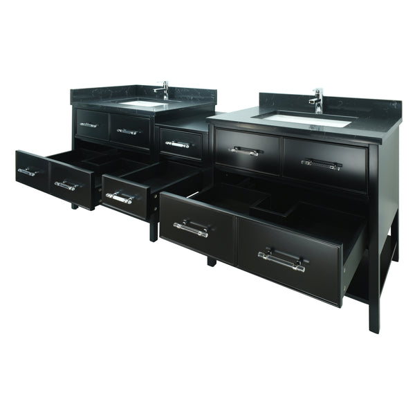 86" Black Gemma Vanity with Moonlight Black Quartz