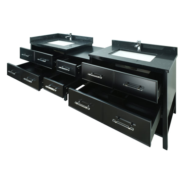 86" Black Gemma Vanity with Moonlight Black Quartz