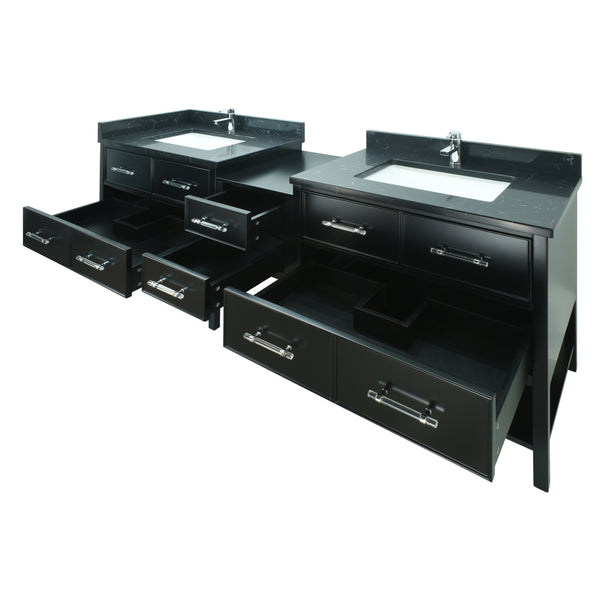 86" Black Gemma Vanity with Moonlight Black Quartz