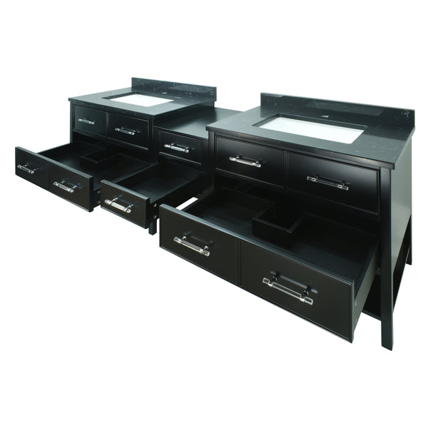 86" Black Gemma Vanity with Moonlight Black Quartz
