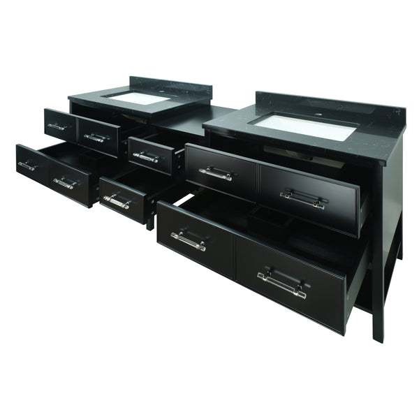 86" Black Gemma Vanity with Moonlight Black Quartz