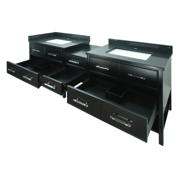 86" Black Gemma Vanity with Moonlight Black Quartz