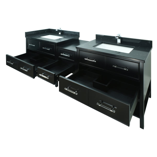 86" Black Gemma Vanity with Moonlight Black Quartz