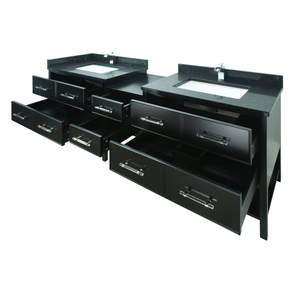 74" Black Gemma Vanity with Moonlight Black Quartz