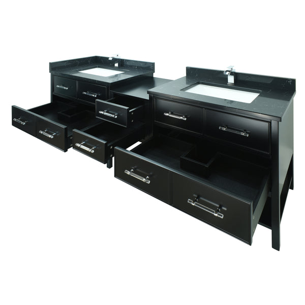 86" Black Gemma Vanity with Moonlight Black Quartz