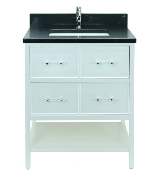 24" White Gemma Vanity with Moonlight Black Quartz