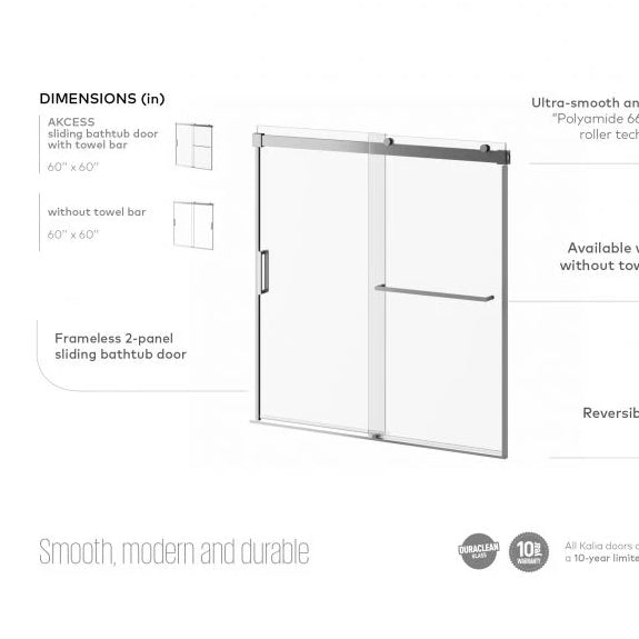 Akcess 60” X 60” Sliding Shower Door For Bathtub