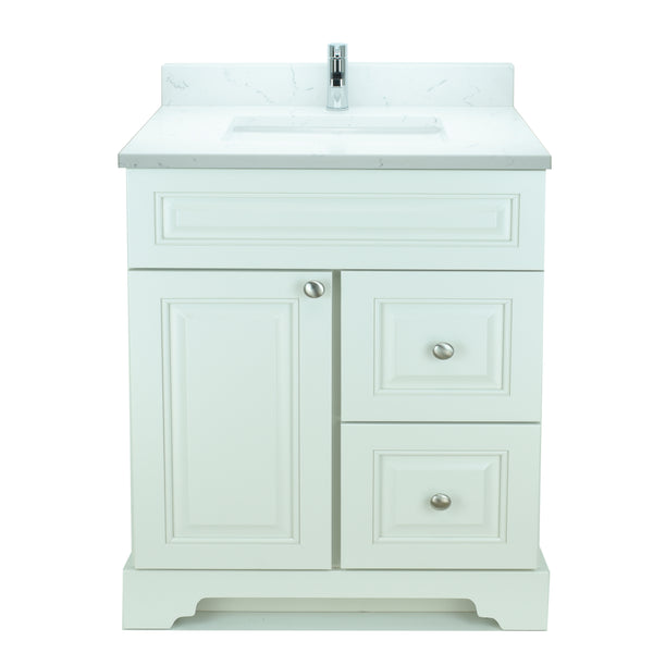 30" Antique White Damian Vanity with Carrera Quartz