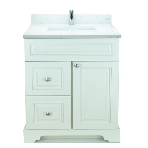 30" Antique White Damian Vanity with Carrera Quartz