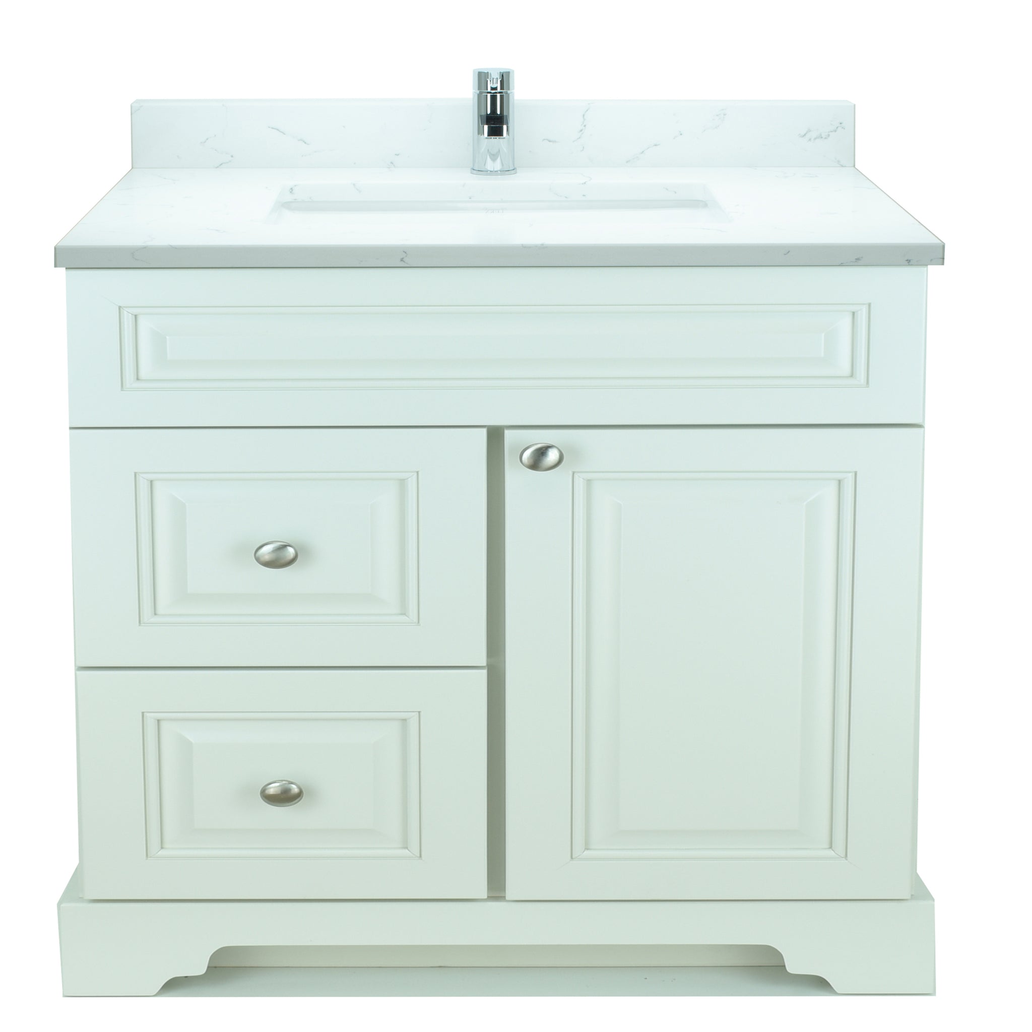 36" Antique White Damian Vanity with Carrera Quartz