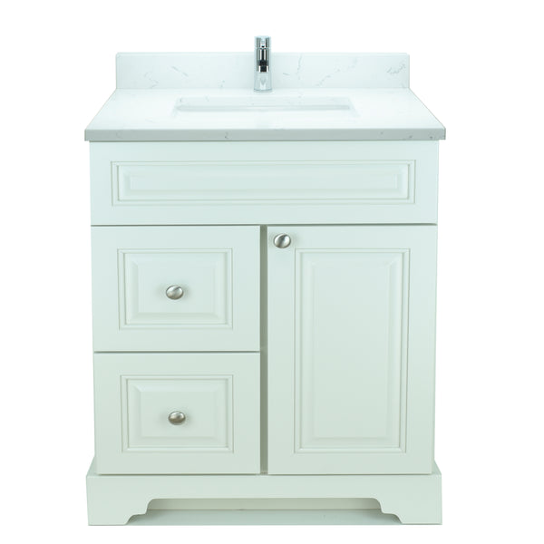 30" Antique White Damian Vanity with Carrera Quartz